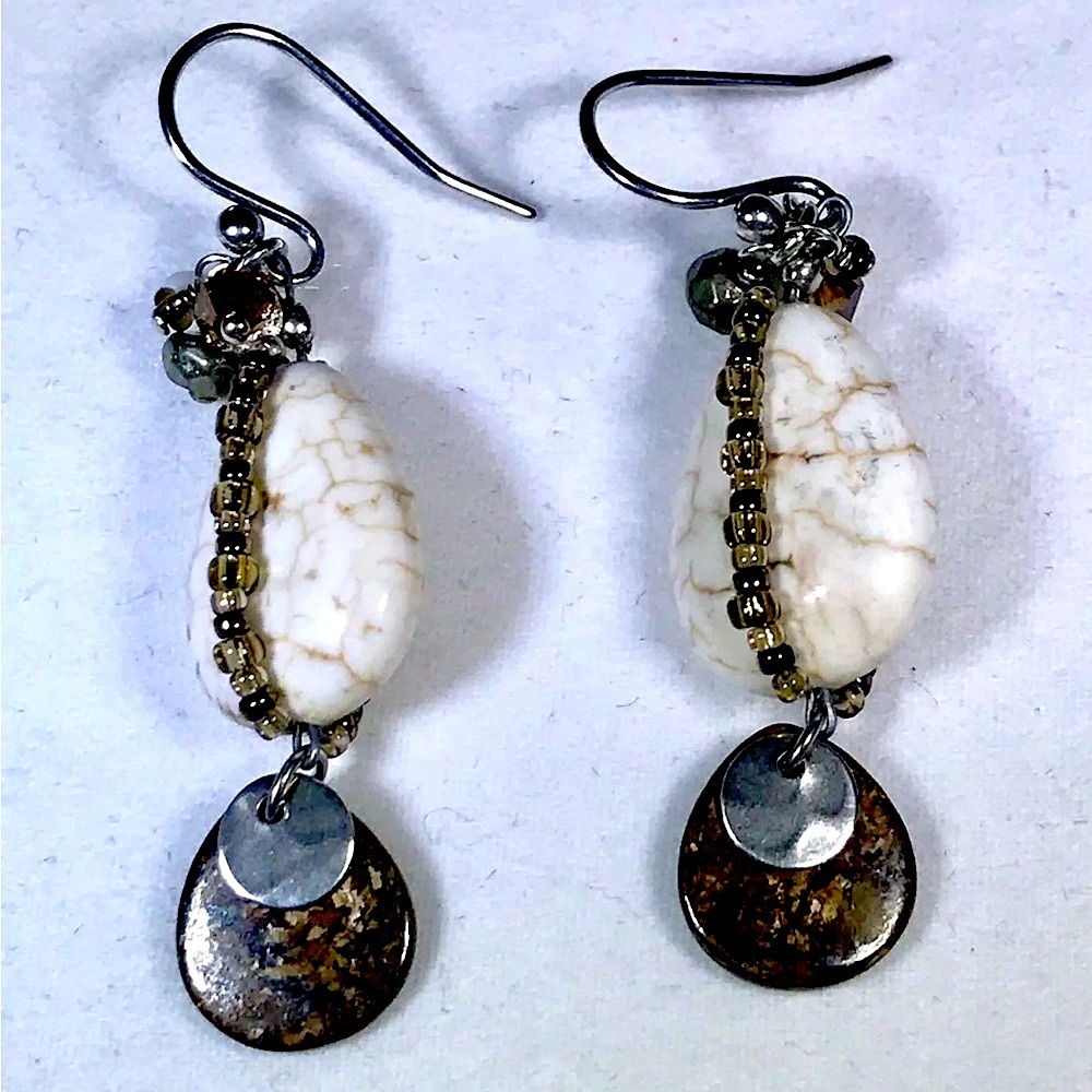 Silpada RARE Vintage Sterling Magnesite Bronzite Pyrite & Glass Dangle Earrings